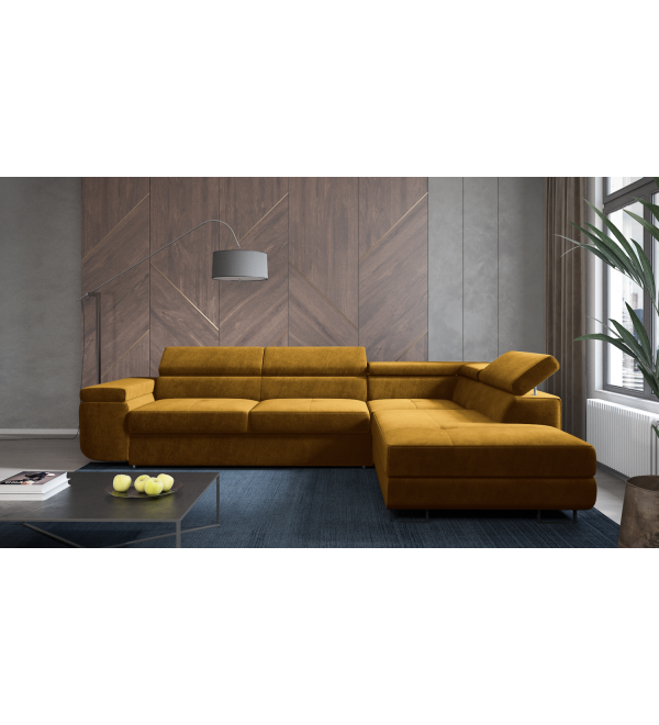 Rohová rozkládací sedačka ATOMO hořčicová