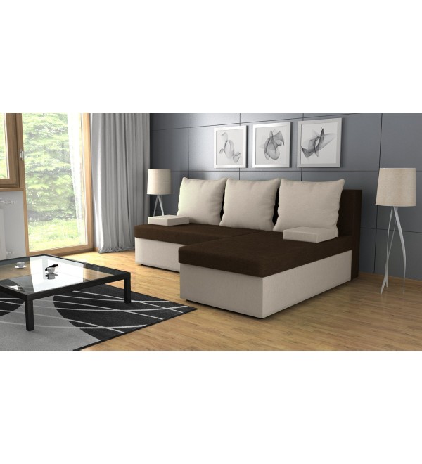 Rohová rozkládací sedačka CINDY světlehnědá-béžová