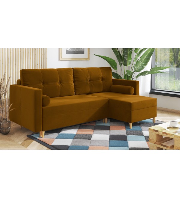 Rohová rozkládací sedačka HEKTOR hořčicová