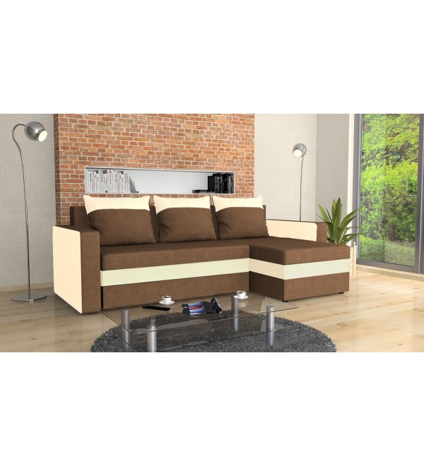 Rohová rozkládací sedačka EMA hnědá béžová