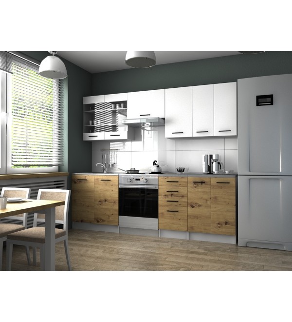 Kuchyňská linka PAULA KLASIK 240/180 bílá + dub artisan