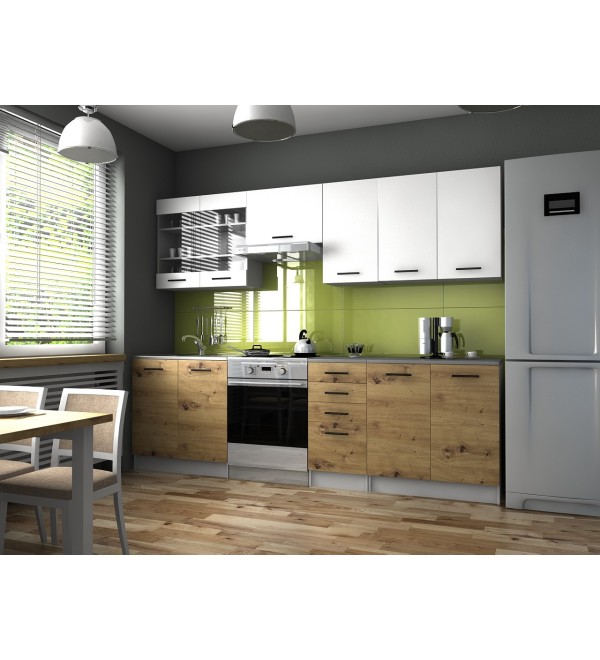 Kuchyňská linka PAULA KLASIK 260/200 bílá + dub artisan