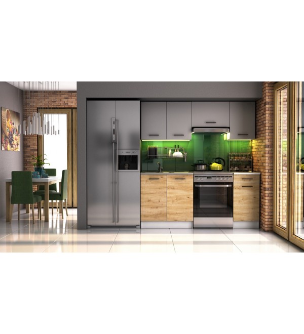 Kuchyňská linka LENA LUX 180/120 šedá + dub artisan