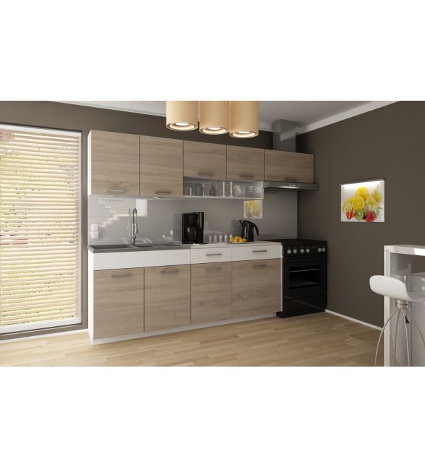 Kuchyňská linka TOMA LUX 240/180 bílá mat + dub sonoma