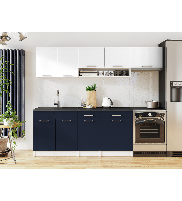 Kuchyňská linka VERUNE LUX 240/180 námořnická modrá + bílá