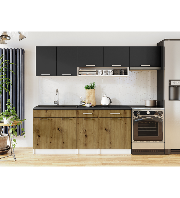 Kuchyňská linka VERUNE LUX 240/180 Grafit + dub artisan