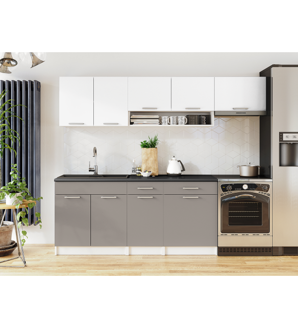 Kuchyňská linka VERUNE LUX 240/180 bílá šedá