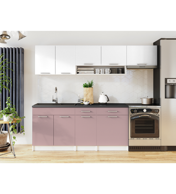 Kuchyňská linka VERUNE LUX 240/180 bílá + růžově béžová