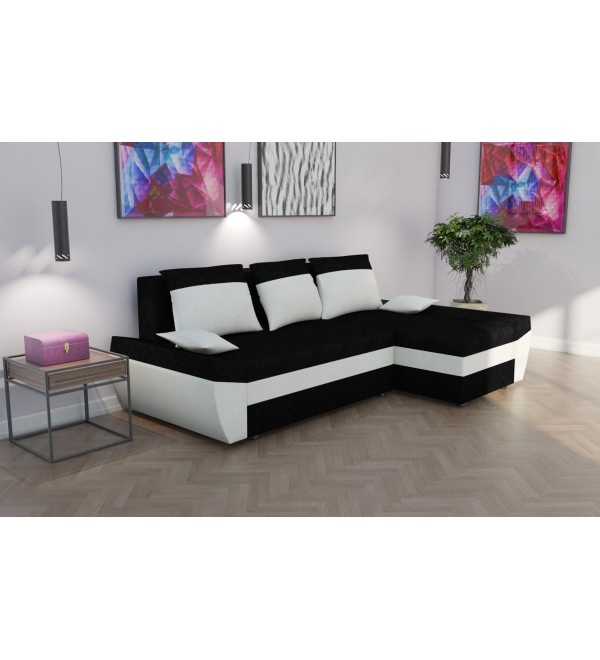 Rohová rozkládací sedačka TARO černo-bílá