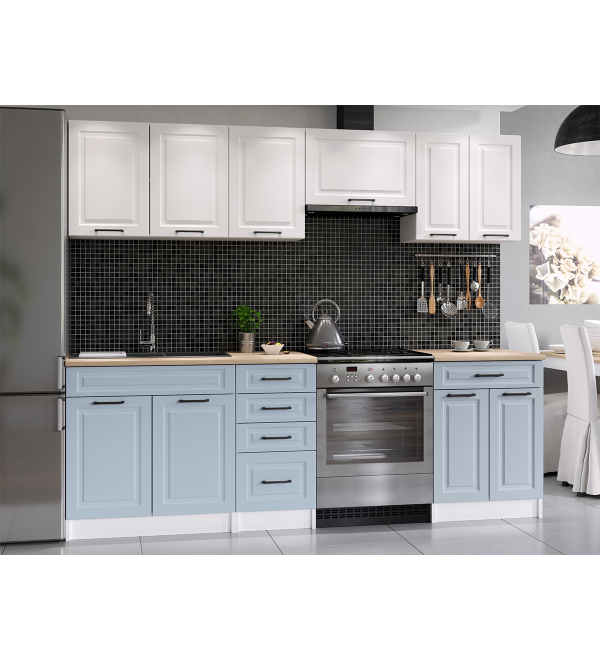 Kuchyňská linka BARBARA SCANDI 240/180 světle modrá + bílá matná