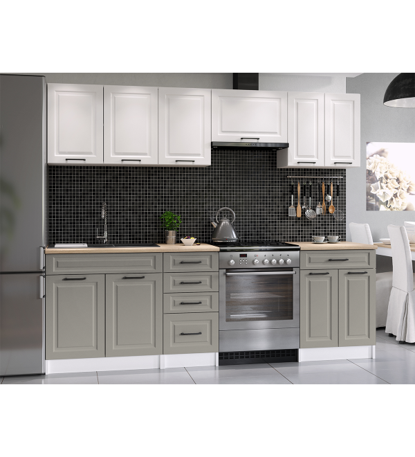 Kuchyňská linka BARBARA SCANDI 240/180 bílá + stone šedá matná