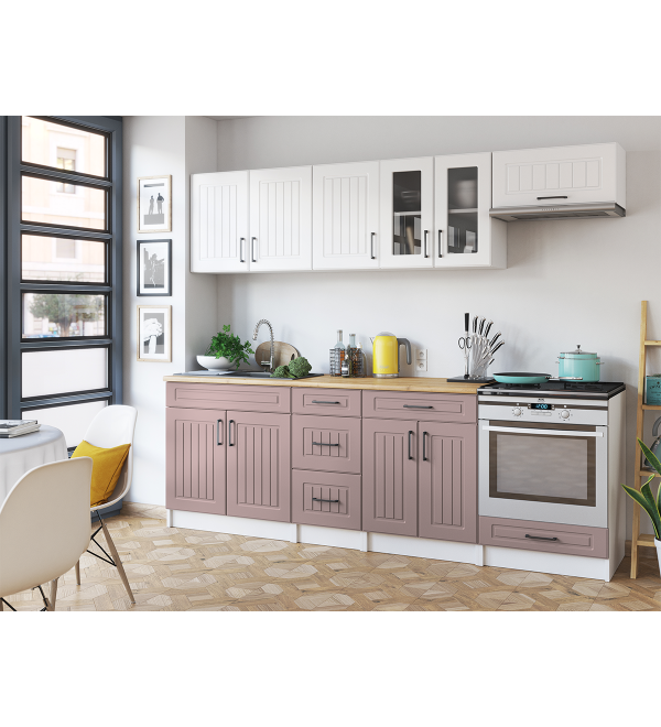 Kuchyňská linka BERTA SCANDI 240/240 bílá + růžově béžová