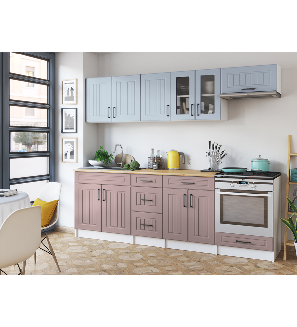 Kuchyňská linka BERTA SCANDI 240/240 světle modrá + růžově béžová