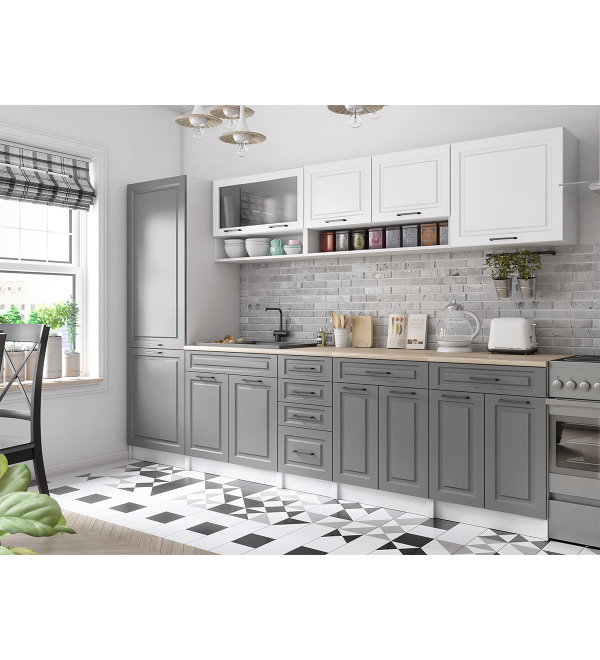 Kuchyňská linka BURO SCANDI 300cm bílá + popelavě šedá