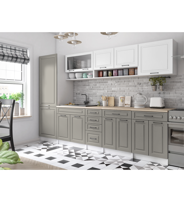 Kuchyňská linka BURO SCANDI 300cm bílá + stone šedá matná