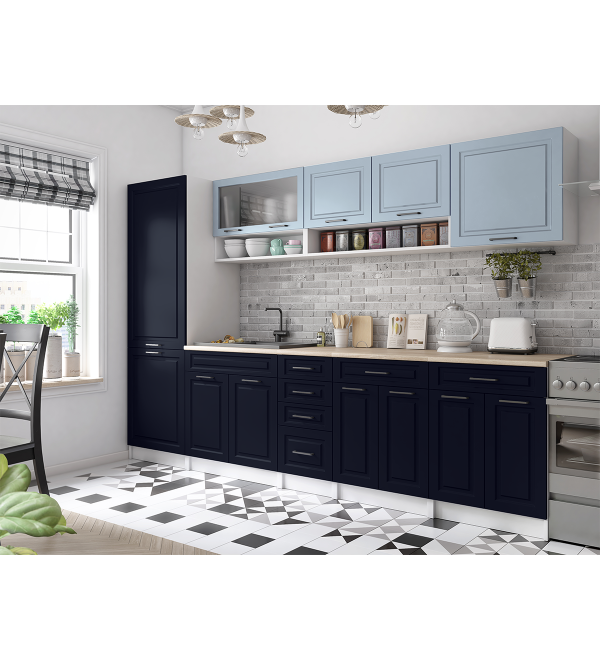 Kuchyňská linka BURO SCANDI 300cm světle modrá + námořnická modrá