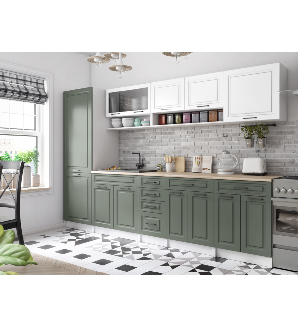 Kuchyňská linka BURO SCANDI 300cm bílá + zelená varianta 2