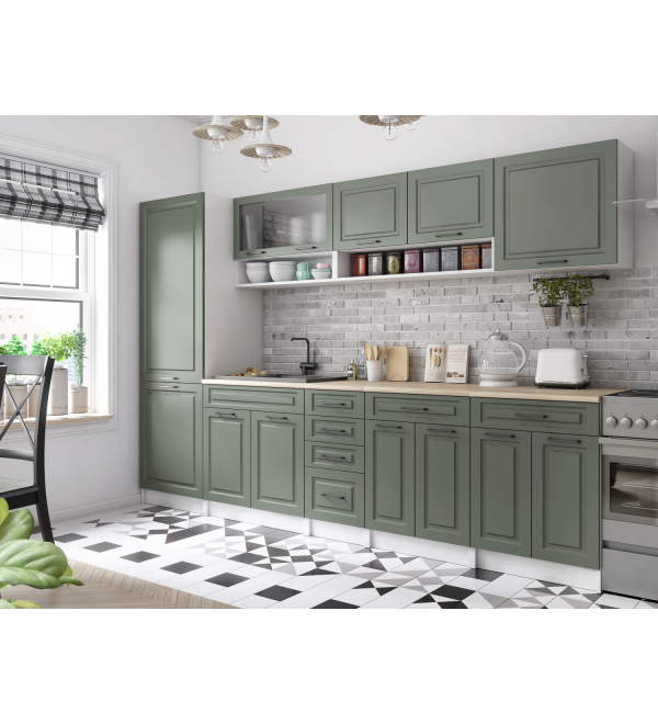 Kuchyňská linka BURO SCANDI 300cm bílá + zelená varianta 2