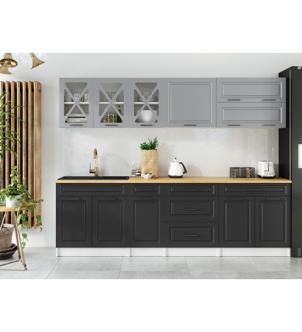 Kuchyňská linka HALINA SCANDI 260cm popelavě šedá + grafit