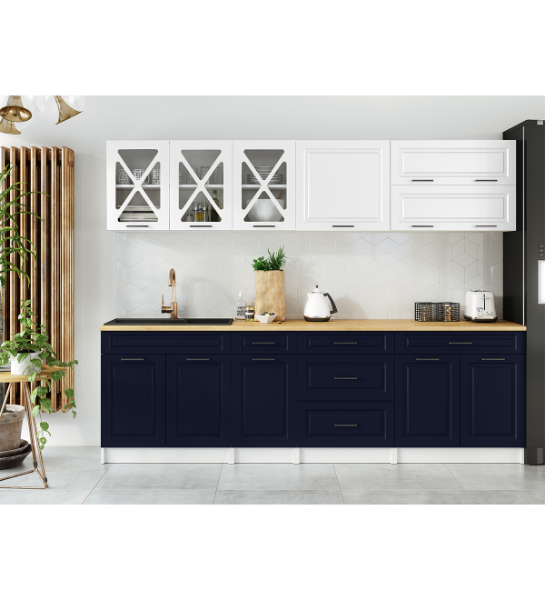Kuchyňská linka HALINA SCANDI 260cm bílá + námořnická modrá