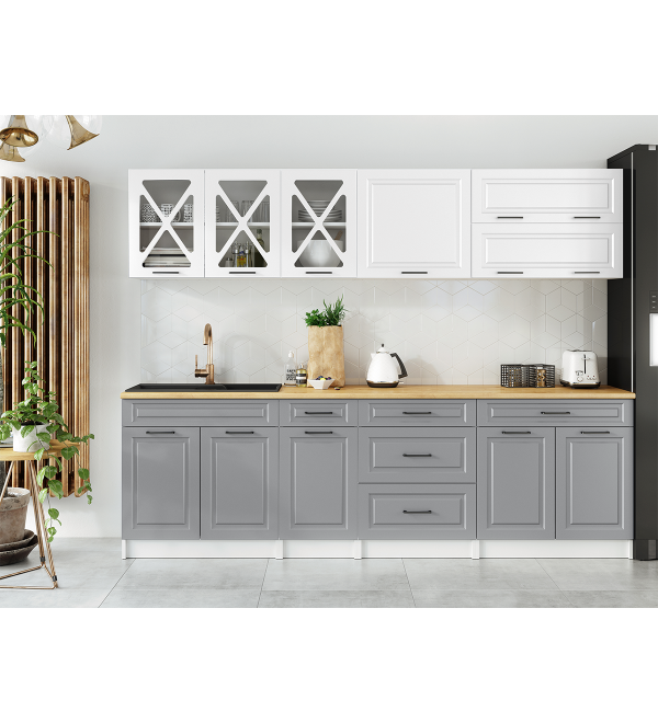 Kuchyňská linka HALINA SCANDI 260cm bílá + popelavě šedá