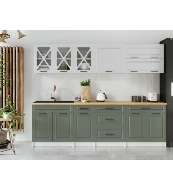 Kuchyňská linka HALINA SCANDI 260cm bílá + zelená varianta 2