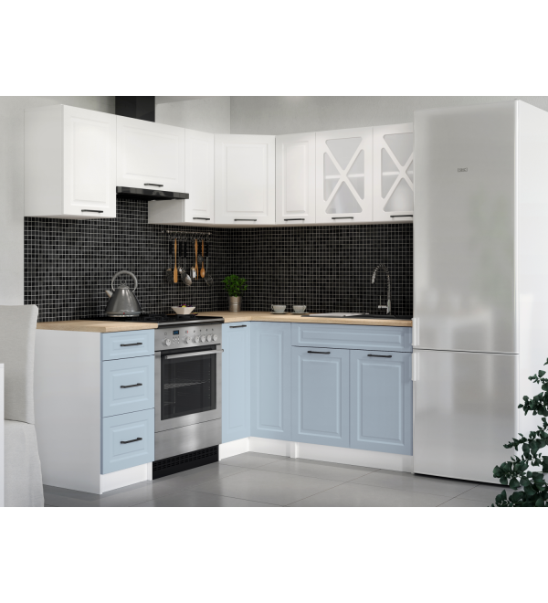 Rohová kuchyňská linka RUMONA SCANDI 190x170cm bílá + světle modrá