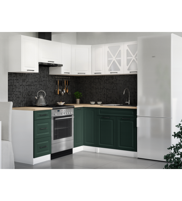 Rohová kuchyňská linka RUMONA SCANDI 190x170cm bílá + zelená