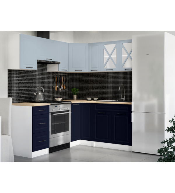 Rohová kuchyňská linka RUMONA SCANDI 190x170cm světle modrá + námořnická modrá