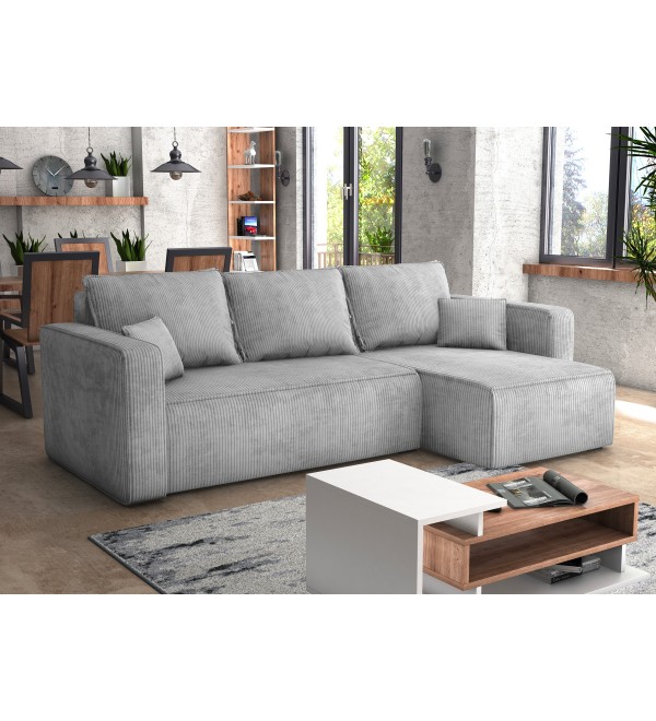 Rohová rozkládací sedačka FORESTO šedá -  manšestrová látka