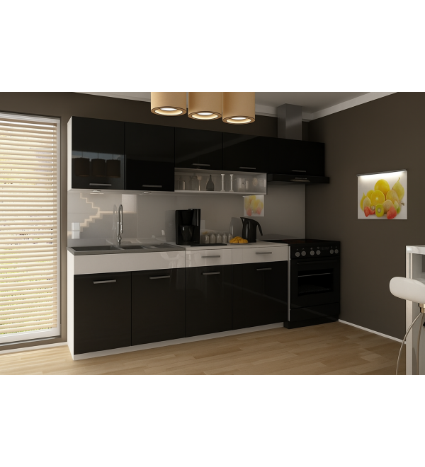 Kuchyňská linka SIMONA LUX 240/180 bílá + černá lesk