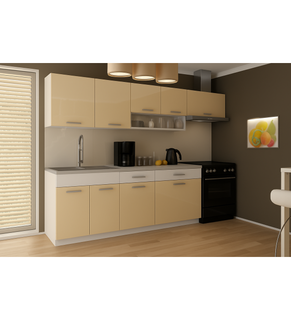 Kuchyňská linka SIMONA LUX 240/180 vanilka + bílý lesk