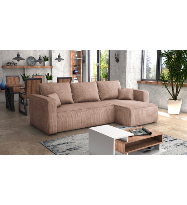 Rohová rozkládací sedačka FORESTO hnědá -  manšestrová látka