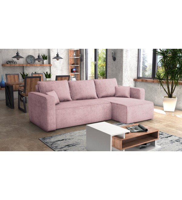 Rohová rozkládací sedačka FORESTO růžová -  manšestrová látka