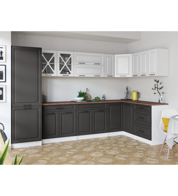 Rohová kuchyňská linka EROS SCANDI 310/150 bílá + grafit