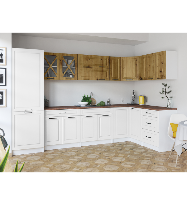 Rohová kuchyňská linka EROS SCANDI 310/150 dub artisan + bílá