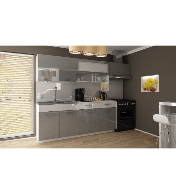 Kuchyňská linka DEKAMERON LUX 240/180 bílá + šedá lesk