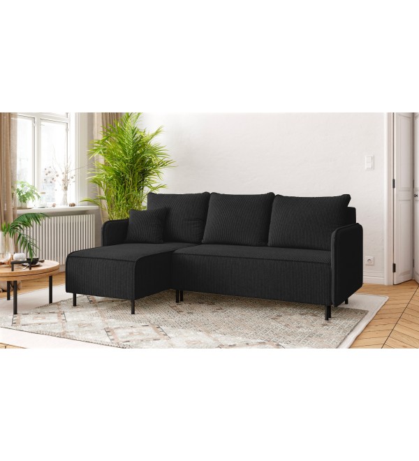 Rohová rozkládací sedačka VENOMO černá - manšestr