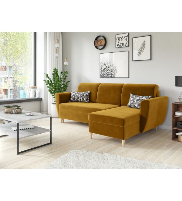 Rohová rozkládací sedačka CORA hořčicová