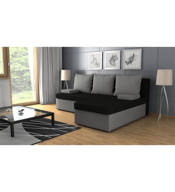 Rohová rozkládací sedačka CINDY černo-tmavěšedá